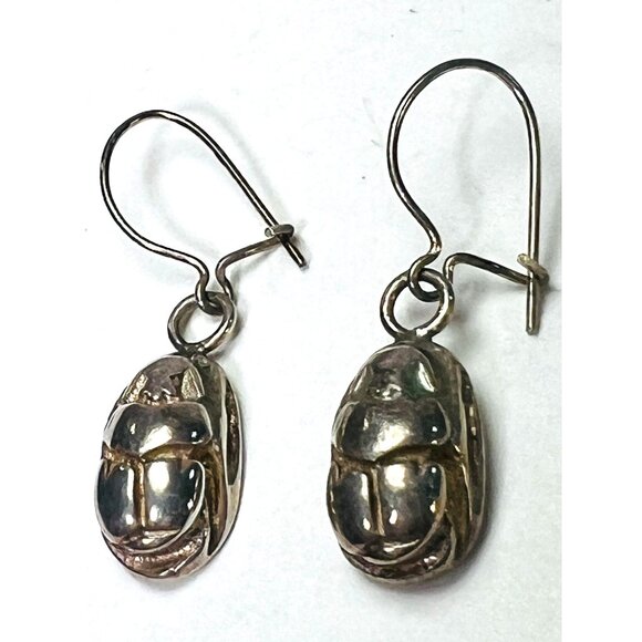 Vtg Egyptian Revival Scarab Dangle Reversible Earrings Hieroglyphics Falcon - Picture 1 of 8